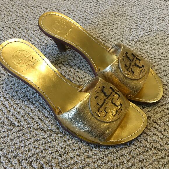 Tory Burch Gold Aerin Heeled Slide 8M - Picture 3 of 10